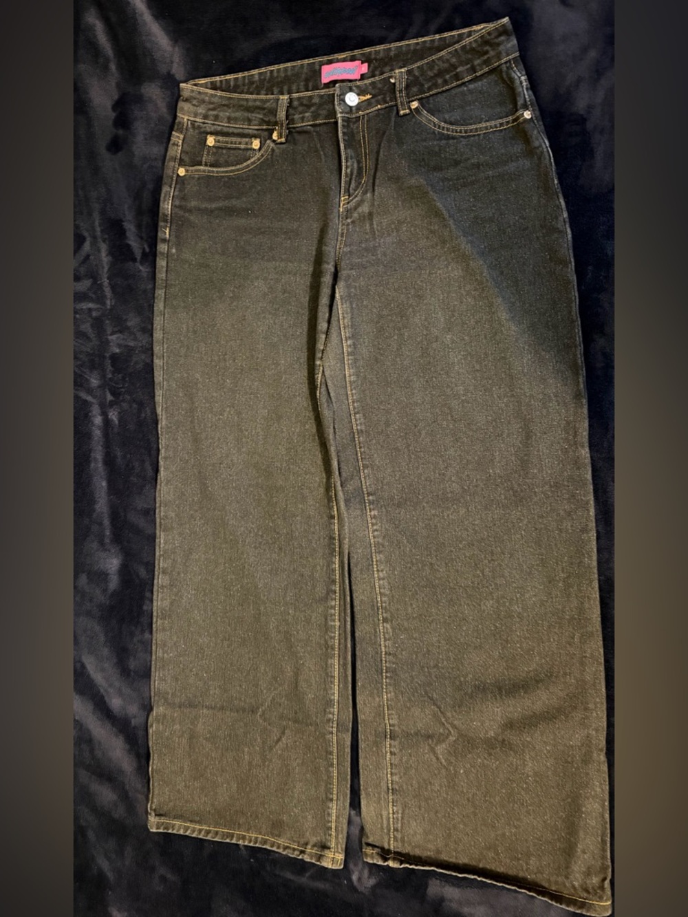 Edikted Black Wide-Leg Jeans with Gold Rivet Details